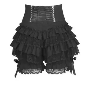Black Victorian Gothic Steampunk Lolita Maid Ruffle Lace Pumpkin Pants Bloomers Shorts Cotton High Waist Shorts Pantaloons