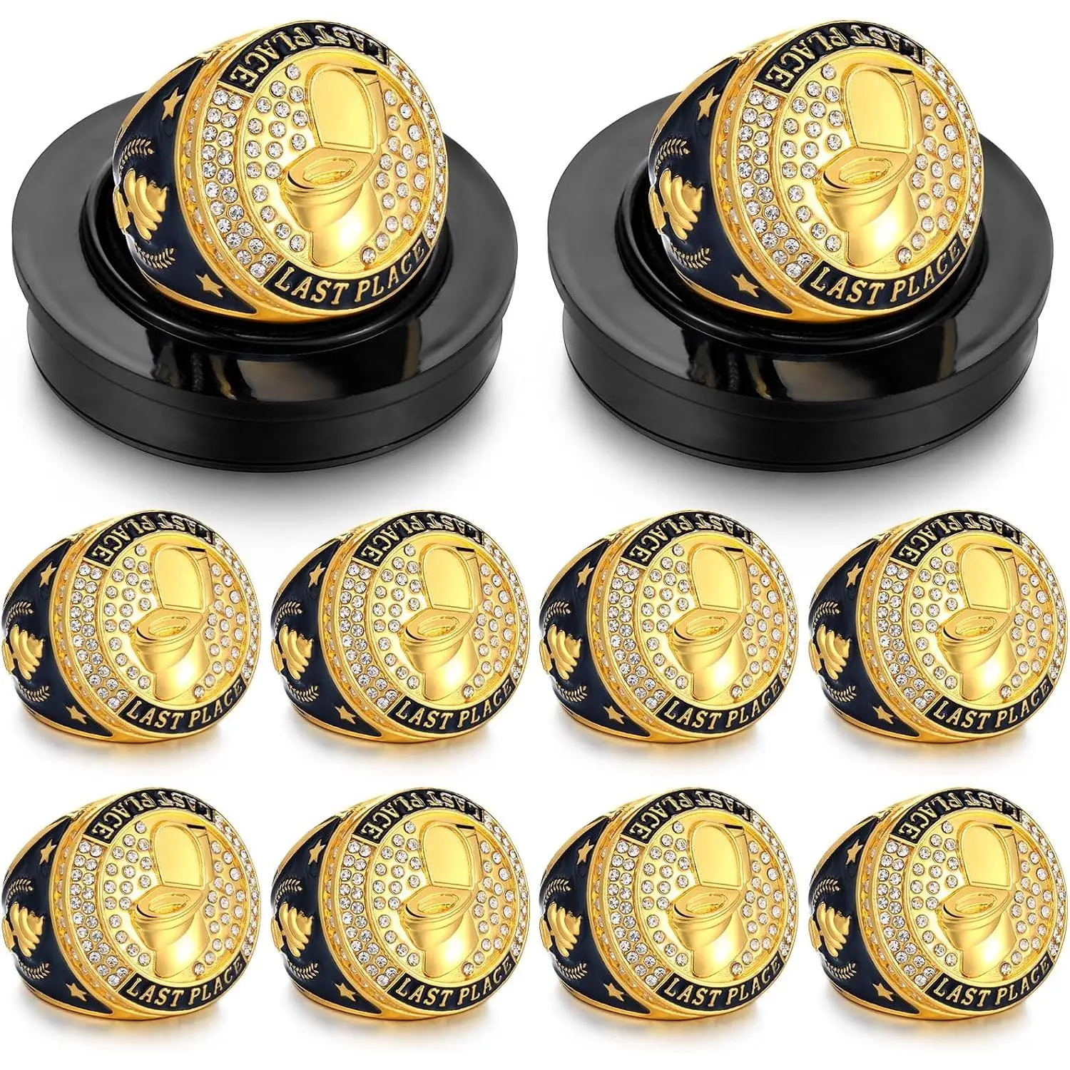 10 count Basketball Softball Baseball MVP Dancer  Trophy Ring with Display Stand  Football Soccer Volleyball Golf Cheerleading Bowling Track Field
