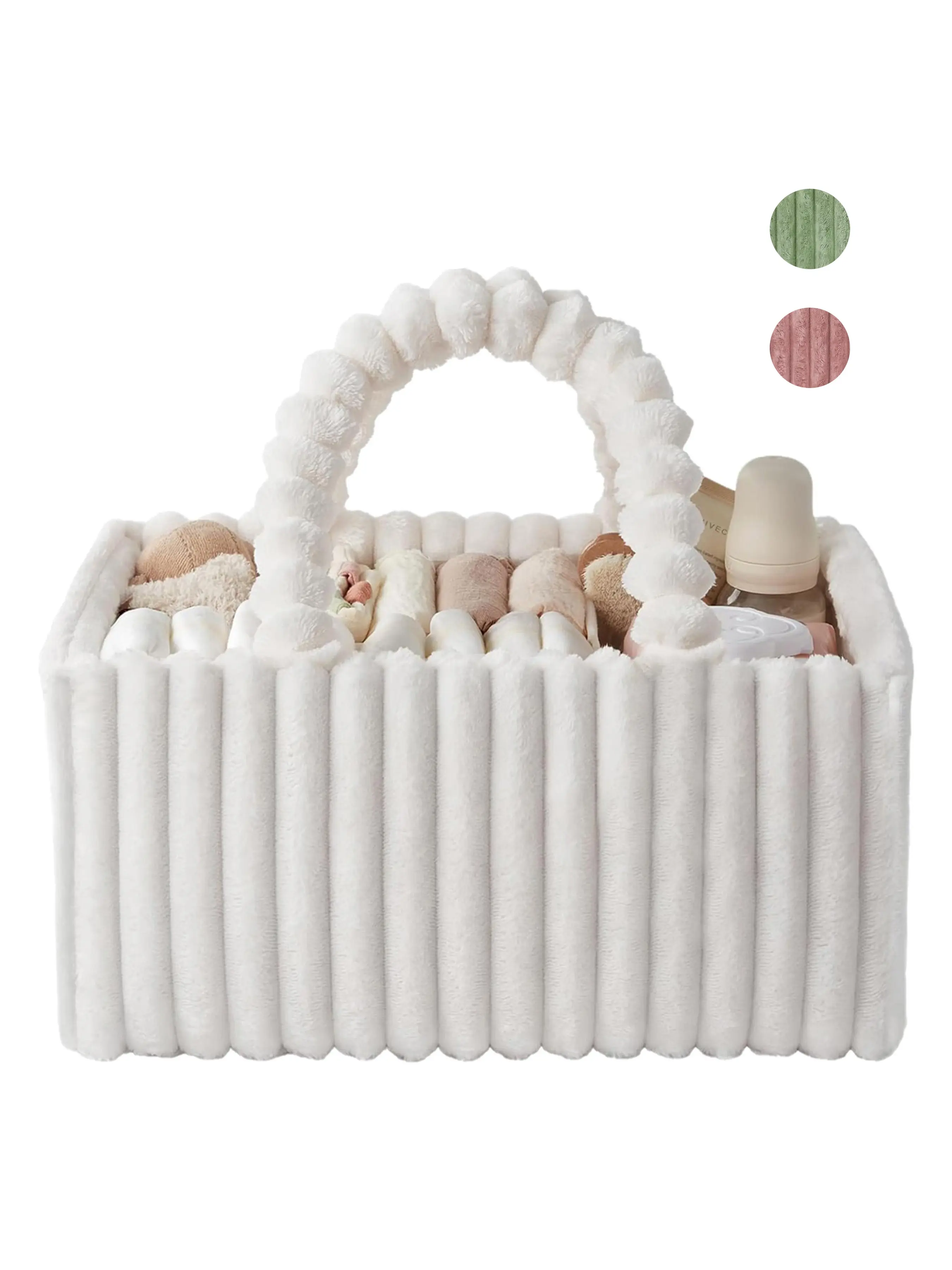 Flannel Diaper Caddy Organizer, Cozy Nursery Storage Basket, Gift for Baby Shower, Newborn Essentials, Baby Diaper Caddy Organizer with Handle, Portable Diaper Storage Basket Bin for Wipes, Car Caddy Organizer (Bag Only)