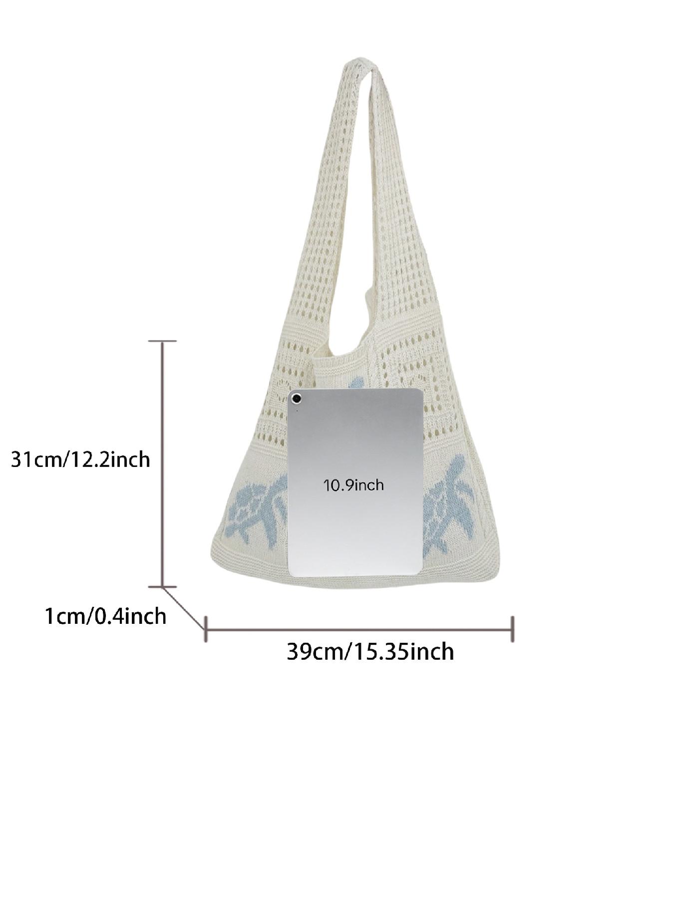 Ladies' simple casual hollow design shoulder bag, fashionable daily personalized pattern knitted bag, Colorblock Bag, Crossbody Crochet Bags