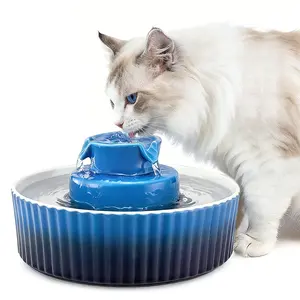 VEVOR Ceramic Cat Water Fountain, 2.1L/71oz Cupcake Pet Fountain, Porcelain Cat Water Dispenser with Ultra-Quiet Pump, 360 Drinking Area and Multi-Layer Filtration System, for Cats and Dogs (Blue)