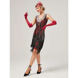 1920s Retro Sequin Gatsby Party Dress with Tassels, Short Sleeve Evening Gown for Banquets and Toasting Ceremonies - In Stock