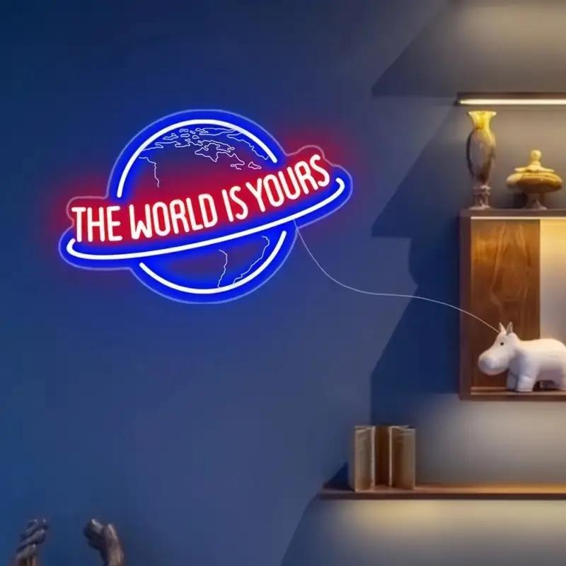 3D Neon Sign, USB Powered Neon Light, Neon Lamps, Creative World Is Yours Neon Sign, Wall Decor for Home Bedroom Living Room, Home Decor