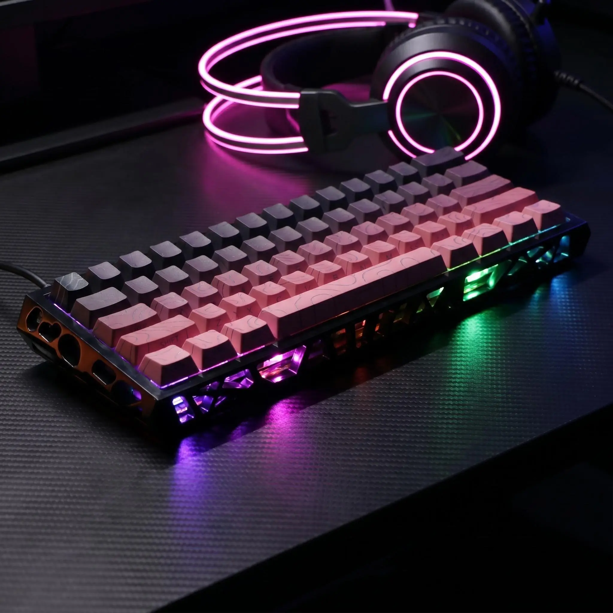 Black & Pink Translucent 60% Mechanical Keyboard, Gasket Mount Hot-Swappable RGB Wired Gaming Keyboard with Red Switch, N-Key Rollover for K-Pop Aesthetic PC/Mac Setup rainbow