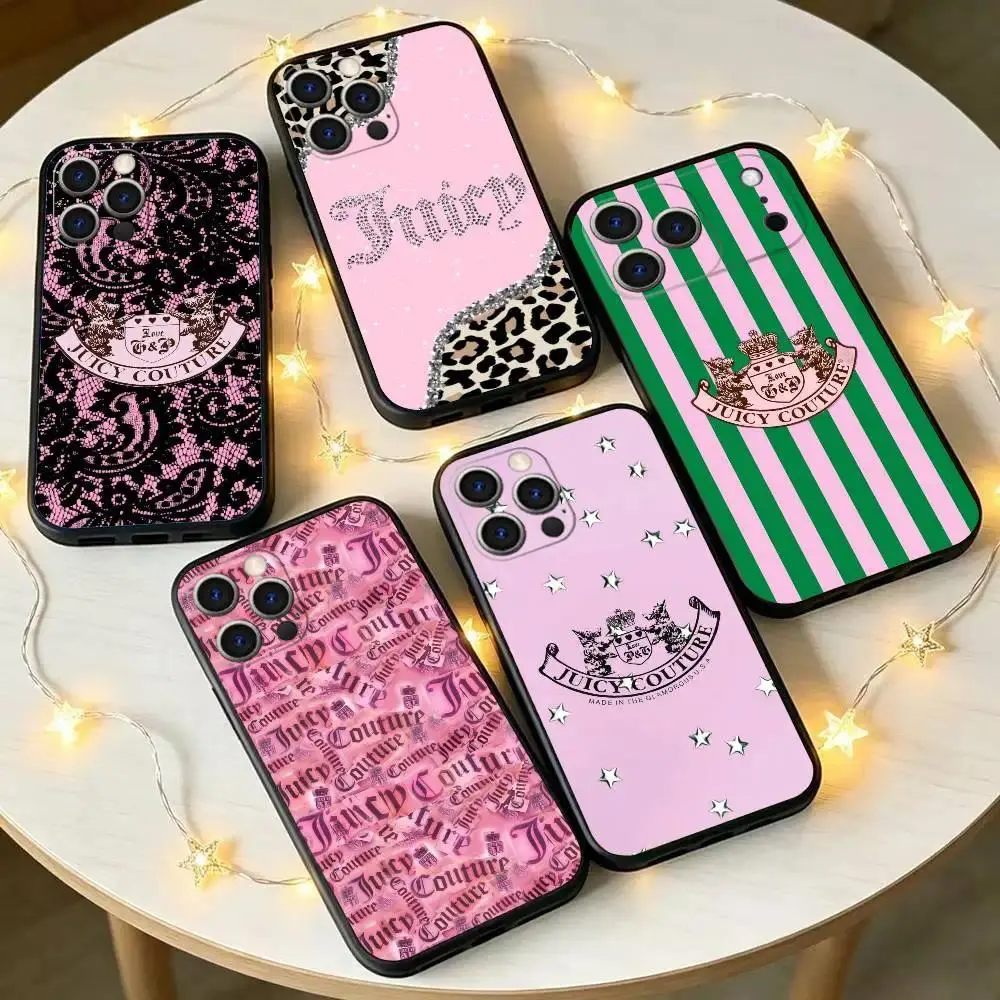 Juicy Couture Leopard Print Phone Case – Compatible with iPhone 11–17 Pro Max/Plus and Samsung Galaxy S23–S25 Series – Black Soft Silicone Protective Case