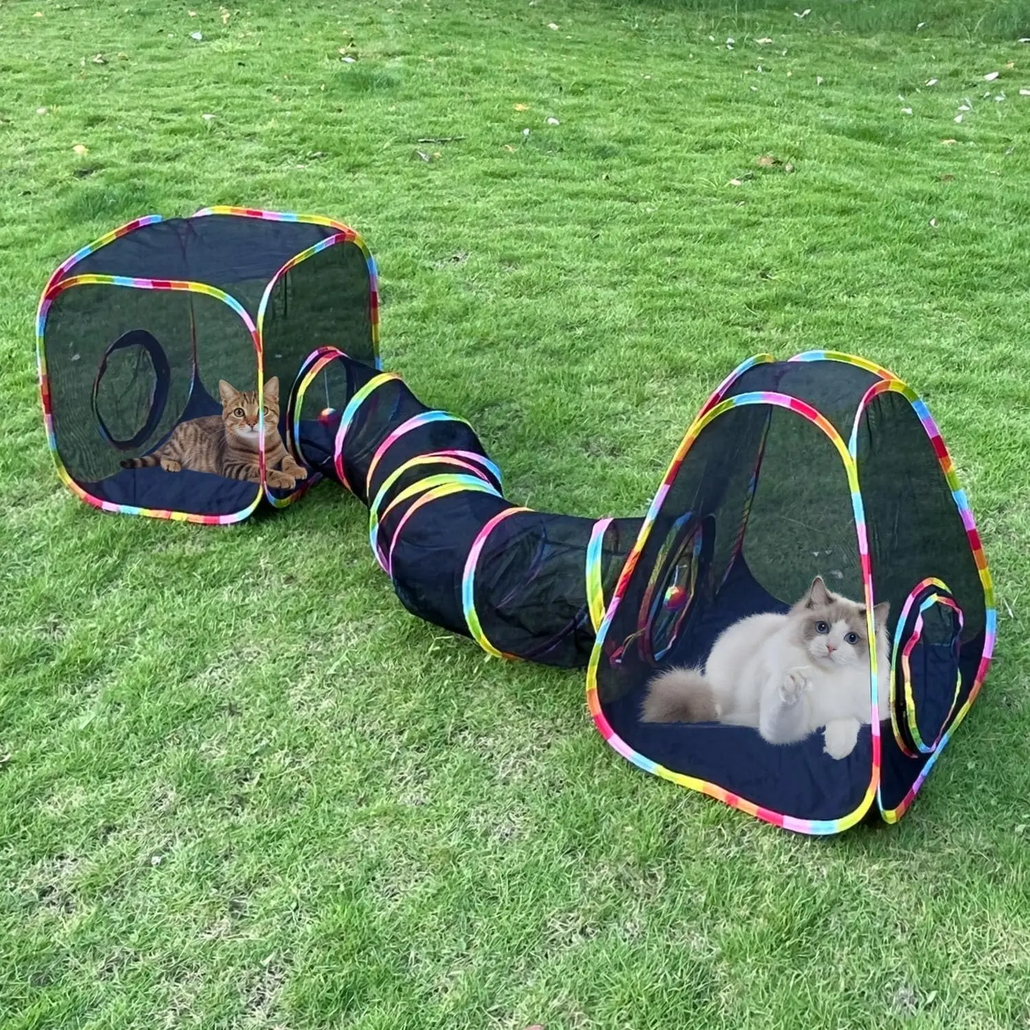 Outdoor Cat Enclosures, Cat Tunnels Catio Tents Cubes for Indoor Cats with Play Ball, Collapsible Outside Playpen Tunnel for Kitty, Rabbit, Puppy and Small Animals