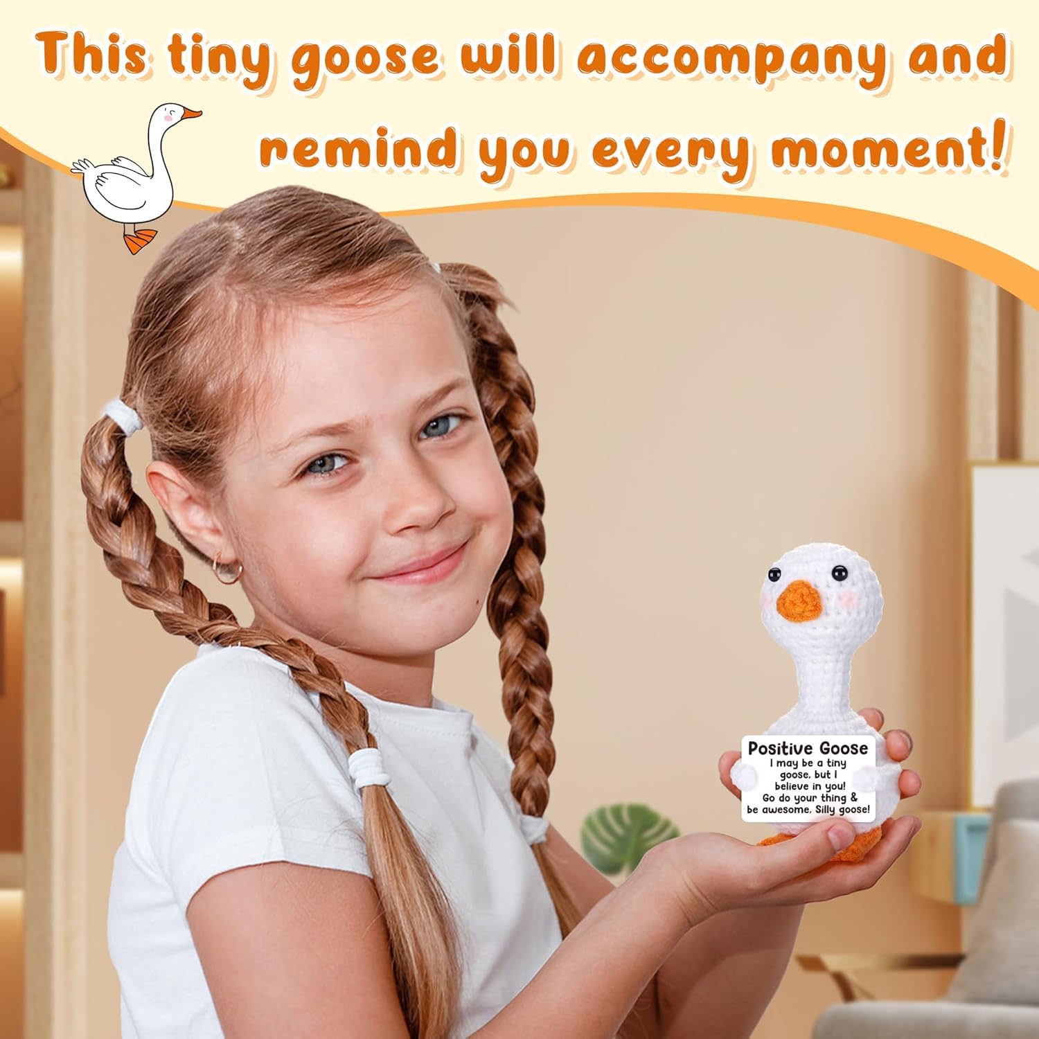 Adorable Hand-Knit Little Goose Stuffed Toy, Unique Handmade Gift For Anniversary Graduation Baby Shower Party Favors, Soft Plush Doll Bag Pendant Car Ornament Desk Decor Anxiety Relief Cute Collectible