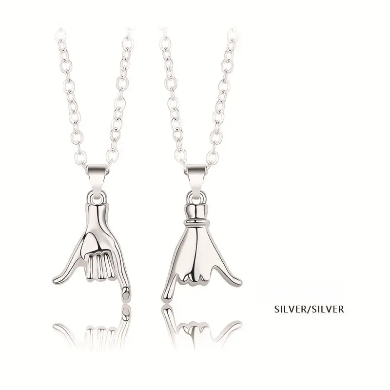 Trendy Jewelry Set - Couple-Shaped Hands Matching Sets, 2-Pcs Silver Keychains & Necklaces, Romantic Couple Keychains, Thoughtful Present for Boyfriend/Girlfriend, Pinky Promise Fashion Accessory, Outfit Complement, Fathers Day, Him & Her, Gf Gift, Father