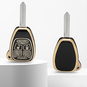 for Jeep Key Fob Cover with Keychain, 3 Buttons Soft TPU Key Fob Protector Compatible with 2007-2018 Wrangler Compass Patriot, Dodge Avenger Ram Durango Dakota Chrysler Aspen Sebring, Black