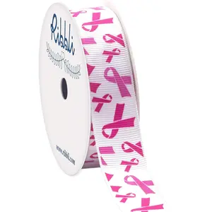 Grosgrain Breast Cancer Awareness Craft Ribbon,7/8-Inch,10-Yard Spool, White/