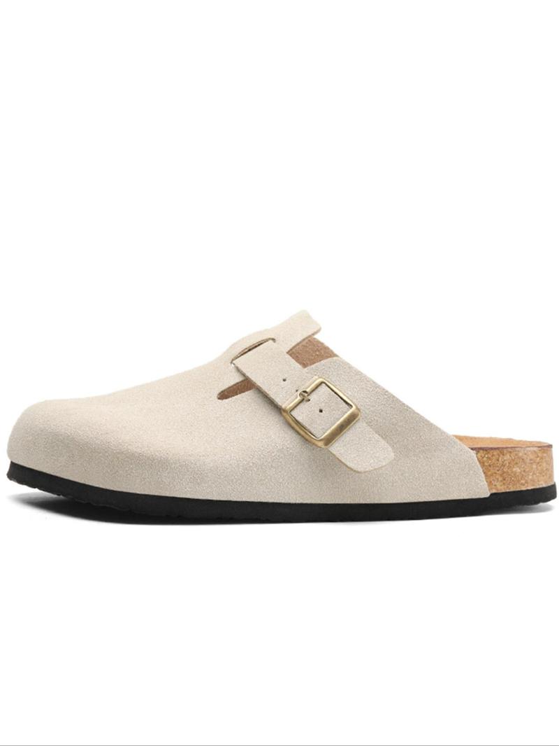 Unisex Cork Heel Clogs, Casual Comfortable Suede Fashion Slippers with Adjustable Buttons, Outdoor Slip-ons and Walking Shoes, Footwear, Flat Shoes, Minimalist Clogs