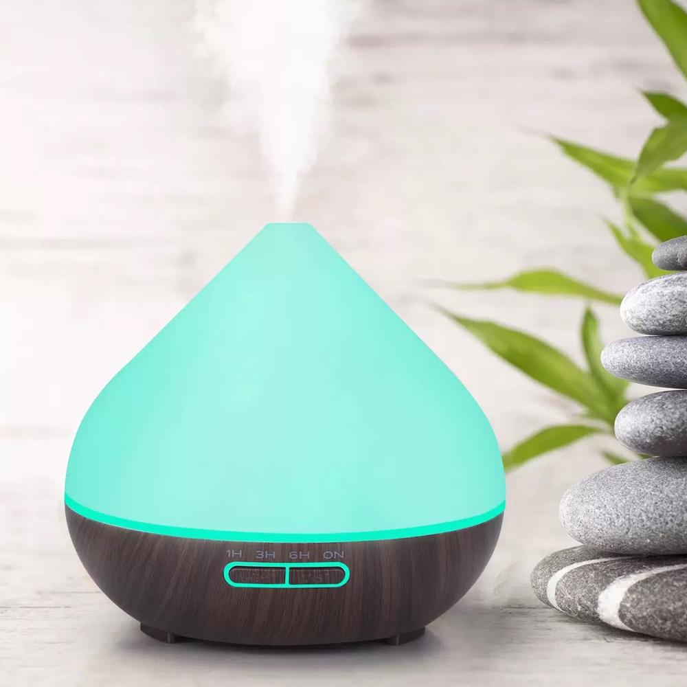Complete Aromatherapy Set: 500ml Essential Oil Diffuser with Remote, Ultrasonic Humidifier, Color LED Lights & 6 Premium Oils