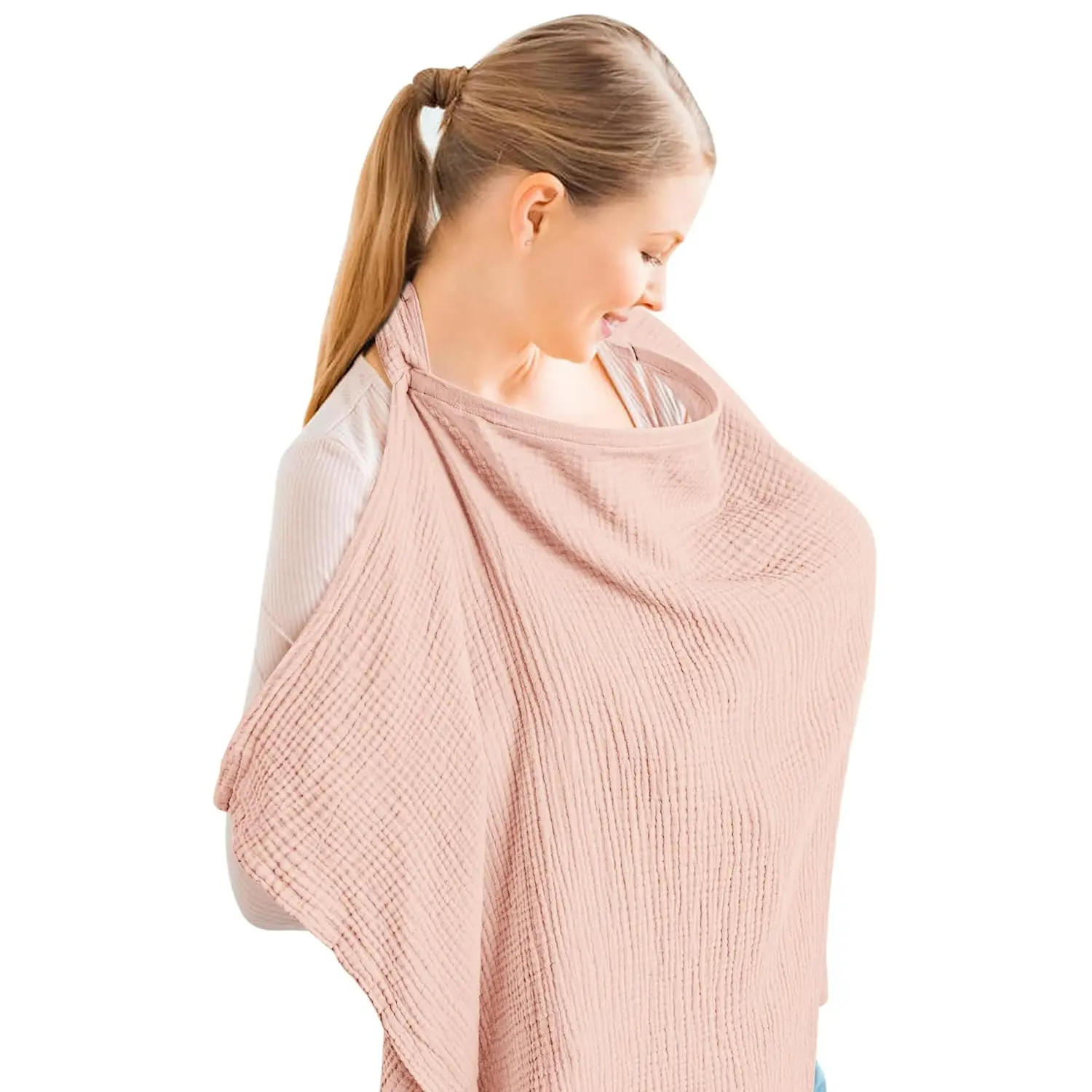 Muslin Nursing Cover  Baby Breastfeeding, Breathable 100% Cotton Breastfeeding Cover with Rigid Hoop  Mother Nursing Apron, Multi-use Carseat Canopy (Pink)