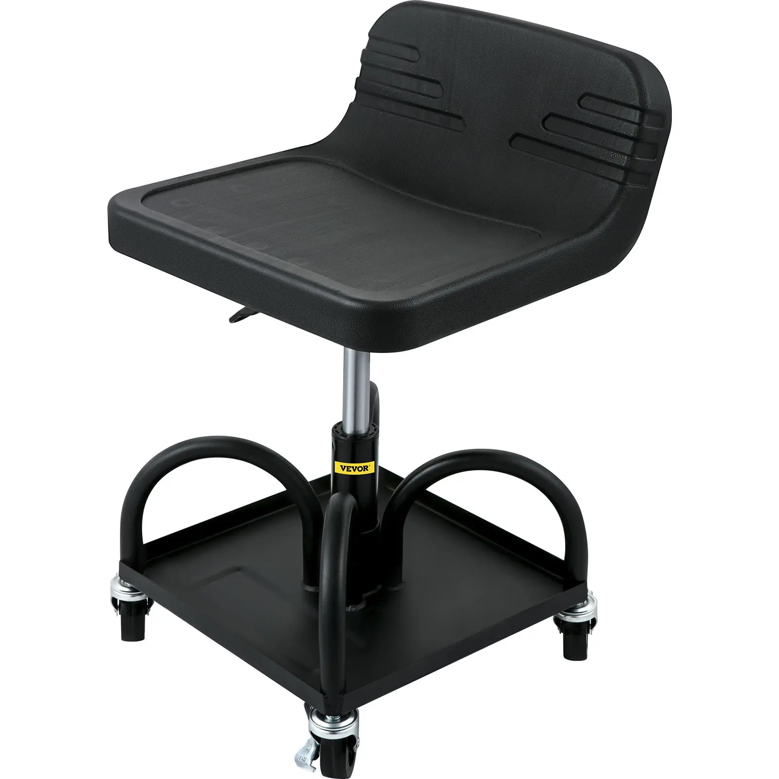 VEVOR Adjustable Rolling Garage Stool, 300LBS Capacity, 15.7in-20.5in Height Range, 360-Degree Swivel Wheels, Mechanic Seat with Tool Tray, for Workshop, Auto Repair Shop, Black, Adjustable Rolling Stool