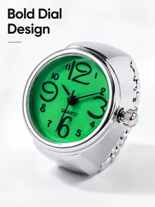Fashion Quartz Ring Watch, Adjustable Elastic Band, Round Dial Finger Wristwatch, Multiple Colors, Gift for Women Men Students Couples