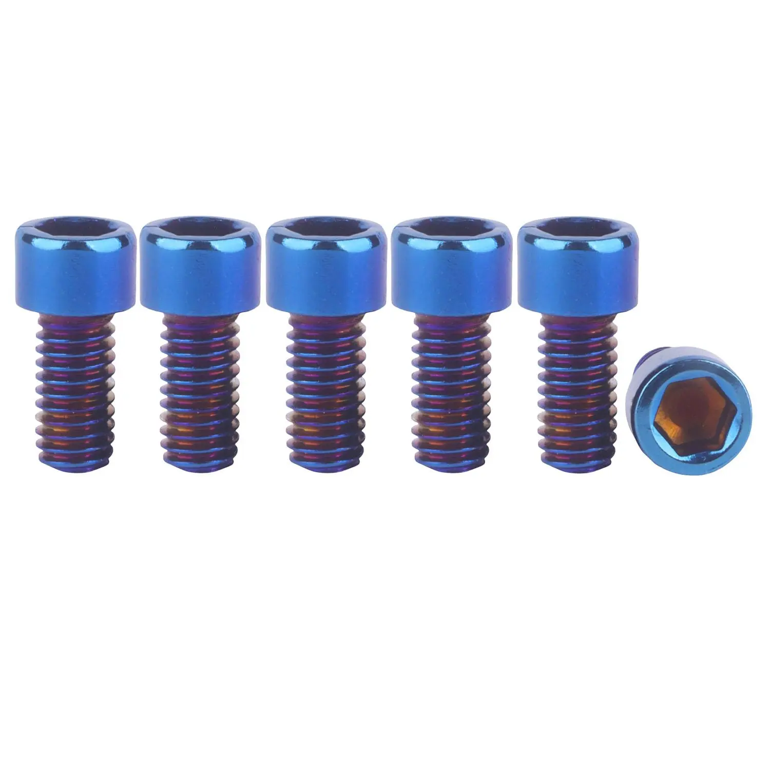 6 count Allen Hex Bolt, M6x12 16 20 25 30 35mm, Stainless Steel, Titanium Finish, for  Stem, ,  (Burnt Blue, M6x12mm)