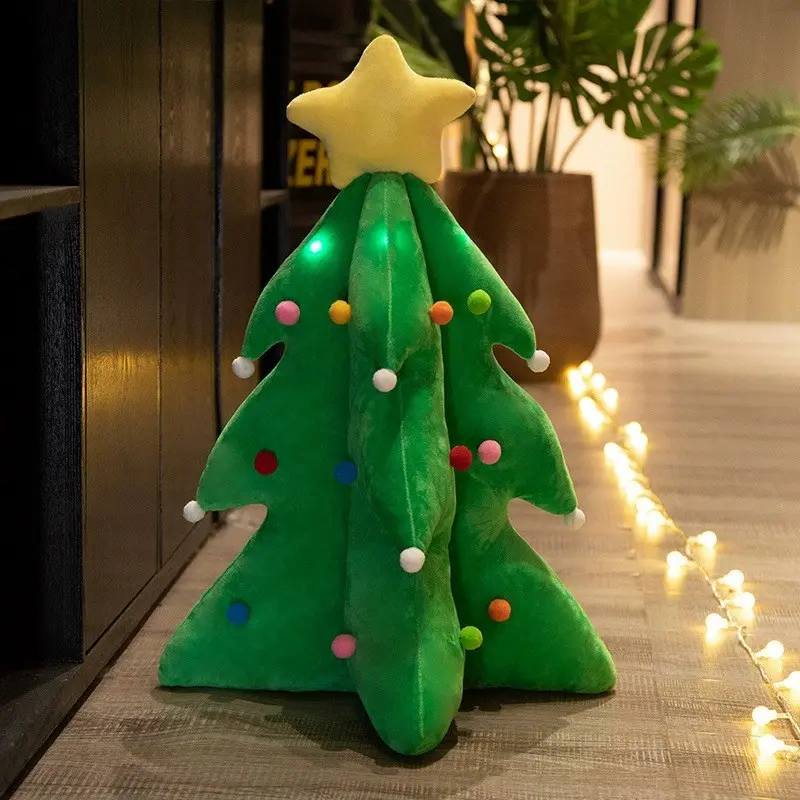 Glowing Singing Christmas Tree Plush Toy, Electric Light-Up Singing Santa Doll, Holiday Decor for Living Room Bedroom Kids Room, Christmas Home Decoration Gift