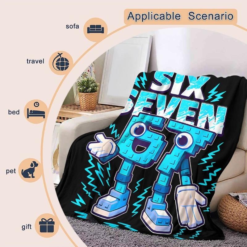 67 Robot Lightning Flannel Blanket - Blue Black Color Block Design Lightweight Warm for Sofa Bed Travel Camping Valentine's Day Birthday Christmas Gift