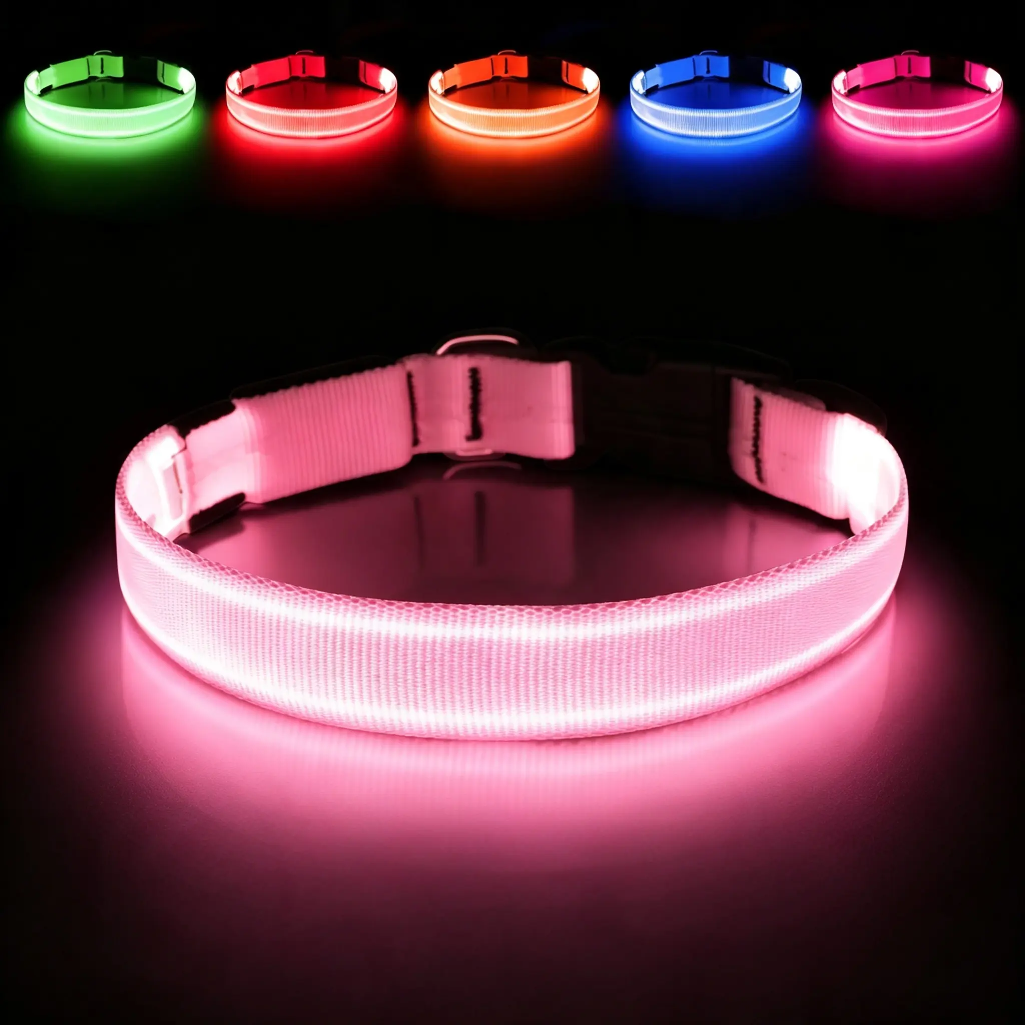 Classic  Dog Collar, High Quality Light Up Dog Collars,soft and comfortable to wear Micro USB Rechargeable, Adjustable Nylon, Webbing Plastic Buckle, D Ring, Glow Safety Basic Dog Collars for Small Medium Large Dogs night led lightweight design security
