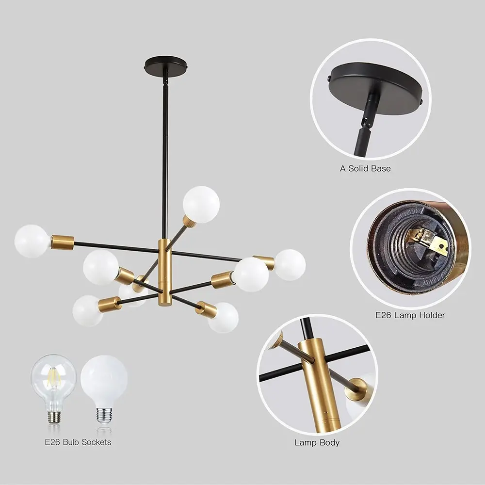 Modern 8-Head Chandelier Ceiling Light, Adjustable Recessed Light, E27 Base, Ceiling Lamp, Living Room, Bedroom, Kitchen Fixture
