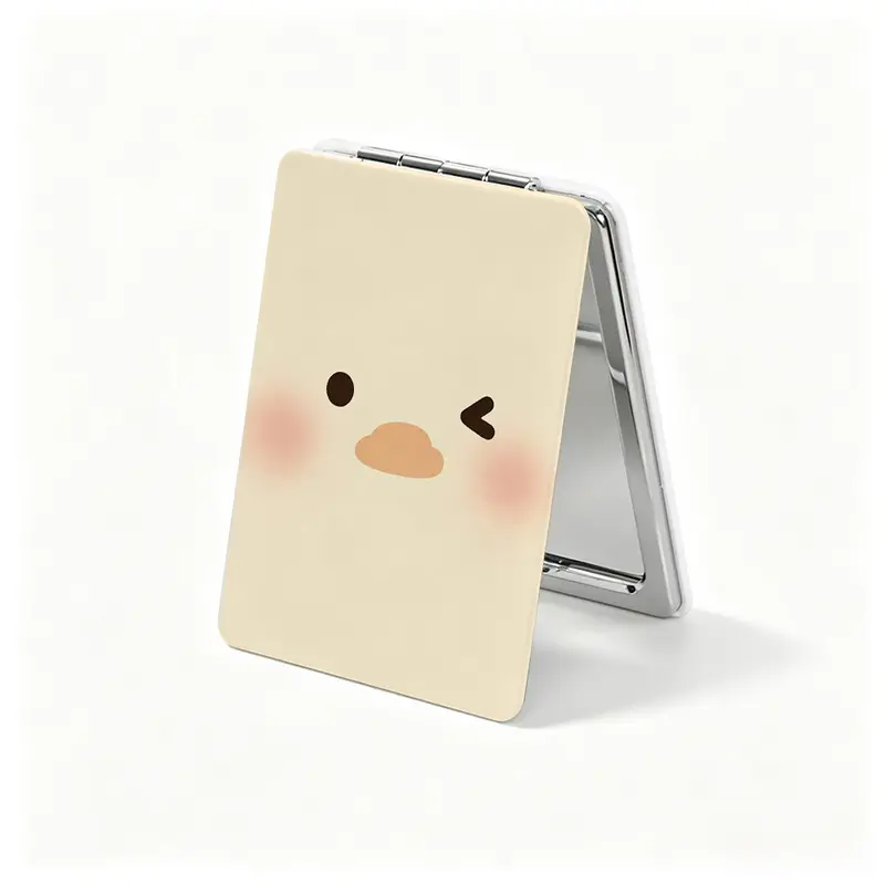 1 Pack Cute Little Duck Themed Mini Pocket Mirror For Purse With Simple Winking Duck Face Print, 1X & 2X Magnifying Portable Folding Makeup Mirror, Ideal For Handbags, Travel & Daily Use, Lovely Gift For Women & Girls