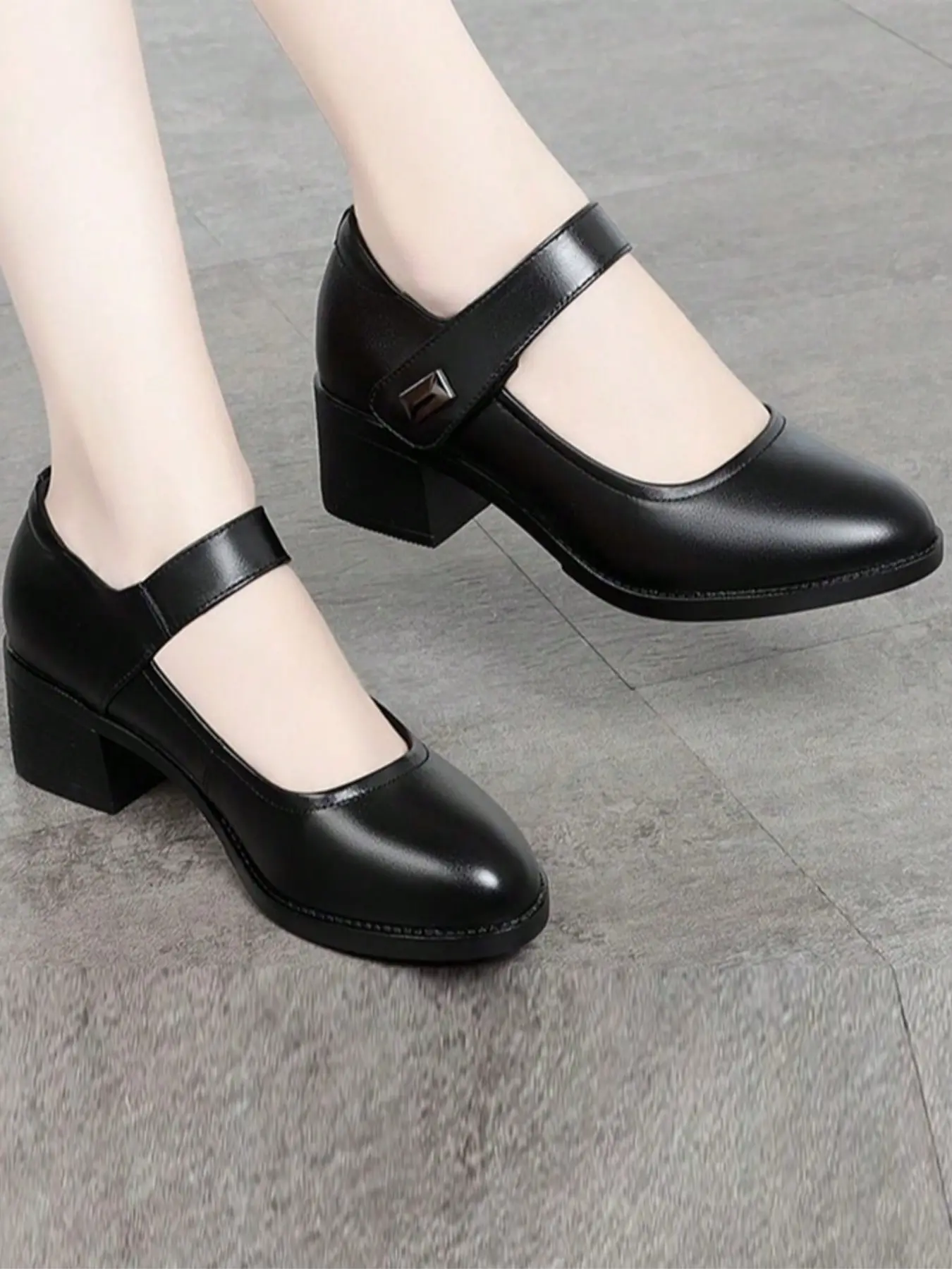Fashionable Youth High Heel Shoes, Autumn Winter Classic Design, Buckle Chunky Block Heels, Ideal for Outdoor Activities, Street Commute, Parties