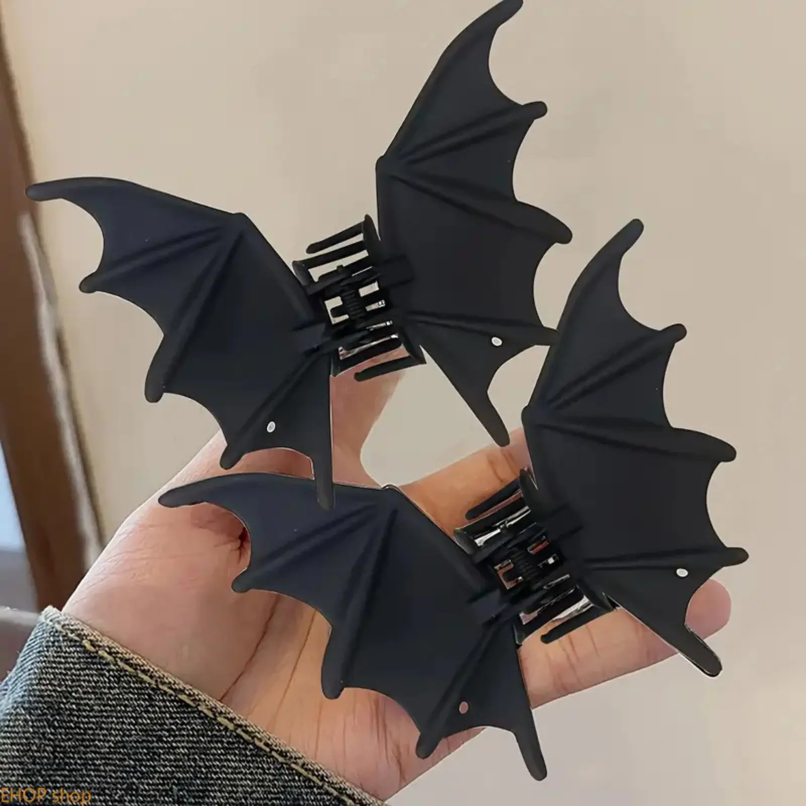 Matte Black Bat Claw Clip Punk Gothic Large Shark Hair Clip Halloween Party Stylish Head Accessory For Daily & Event Matching