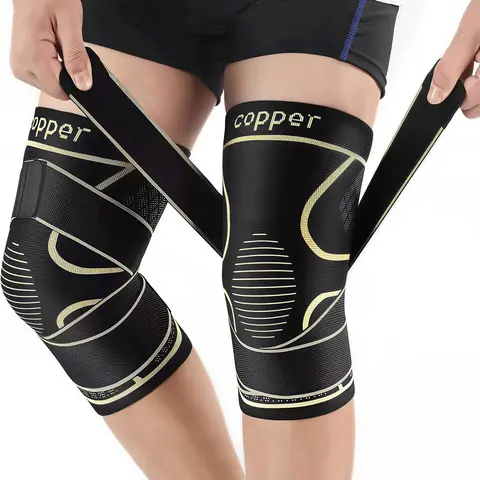 Blended Copper Ion Fiber Knee Support Brace (2-piece Set), Knee Supporter, Knee Compression Sleeve, Suitable for Pain Relief, Work, Running, Weightlifting