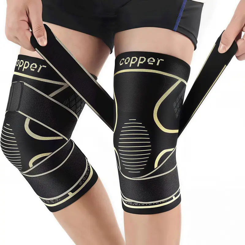 Blended Copper Ion Fiber Knee Support Brace (2-piece Set), Knee Supporter, Knee Compression Sleeve, Suitable for Pain Relief, Work, Running, Weightlifting