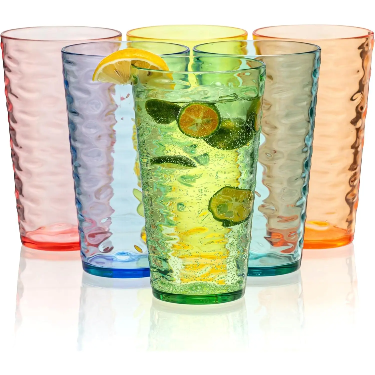 20-ounce Plastic Tumblers,  Drinking Glasses High-Balls, set of 6 Multicolor  Plastic Cups, Stackable, , Shatter-Proof, Dishwasher-Safe