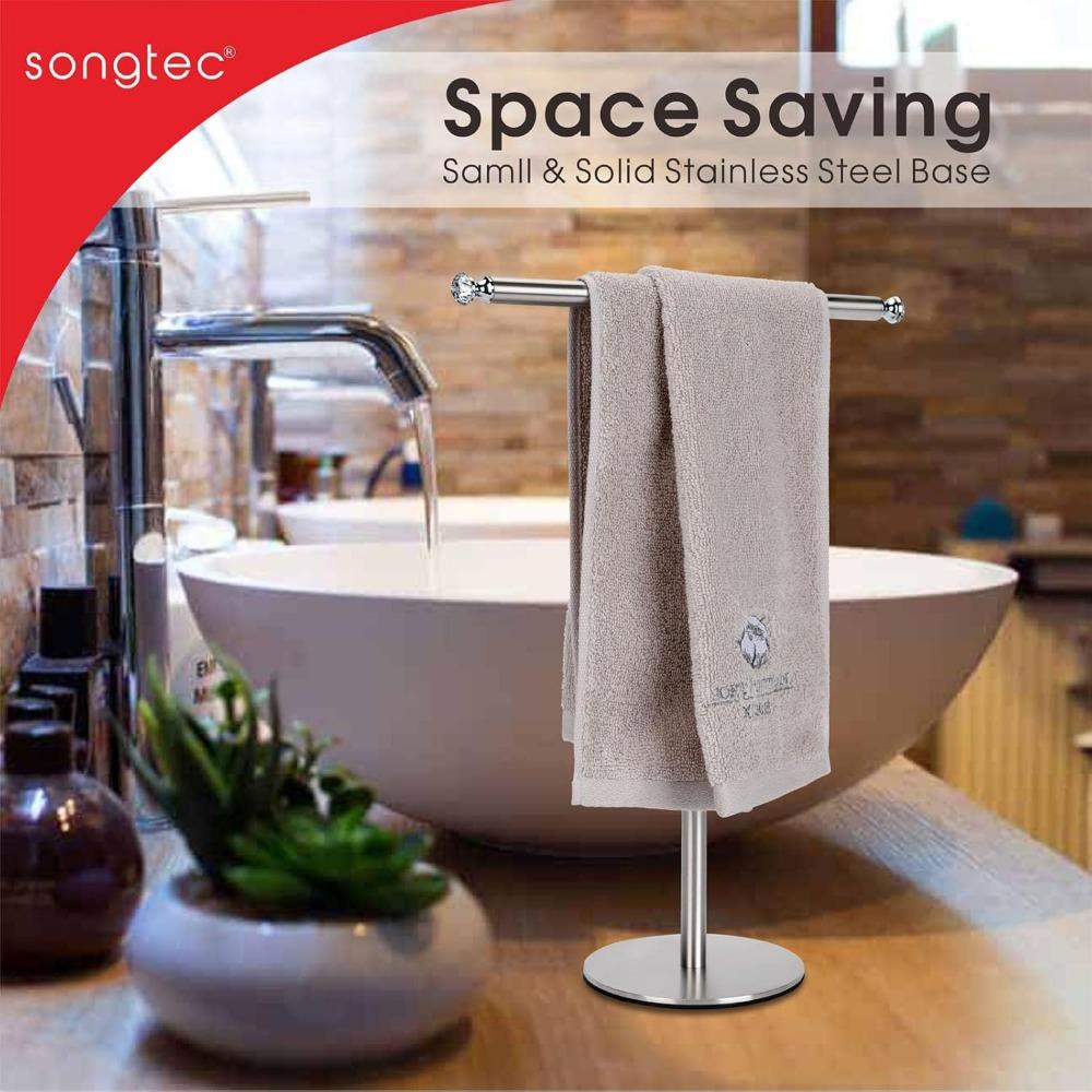 Hand Towel Holder Stand with Crystal knobs, Fingertip Towel Rack, Rust-Proof Accessories For Jewelry Stand-Brushed Nickel