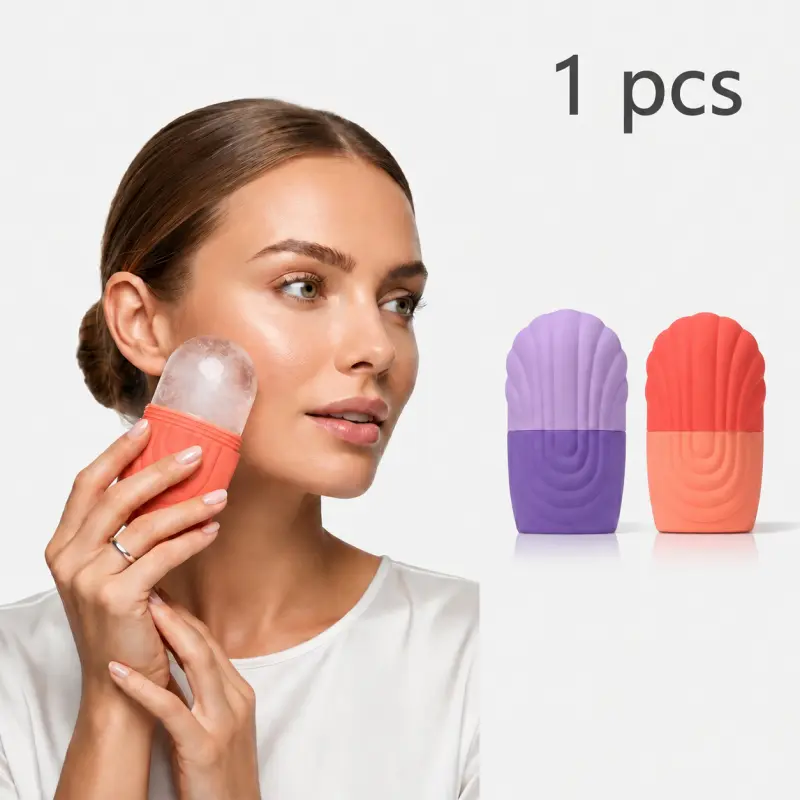 Purple Striped Reusable Silicone Facial Ice Roller with Aloe Gentle Mold - At-Home Skin Care Tool for Pore Shrinkage, Puffiness Reduction, Tightening, Gift Option
