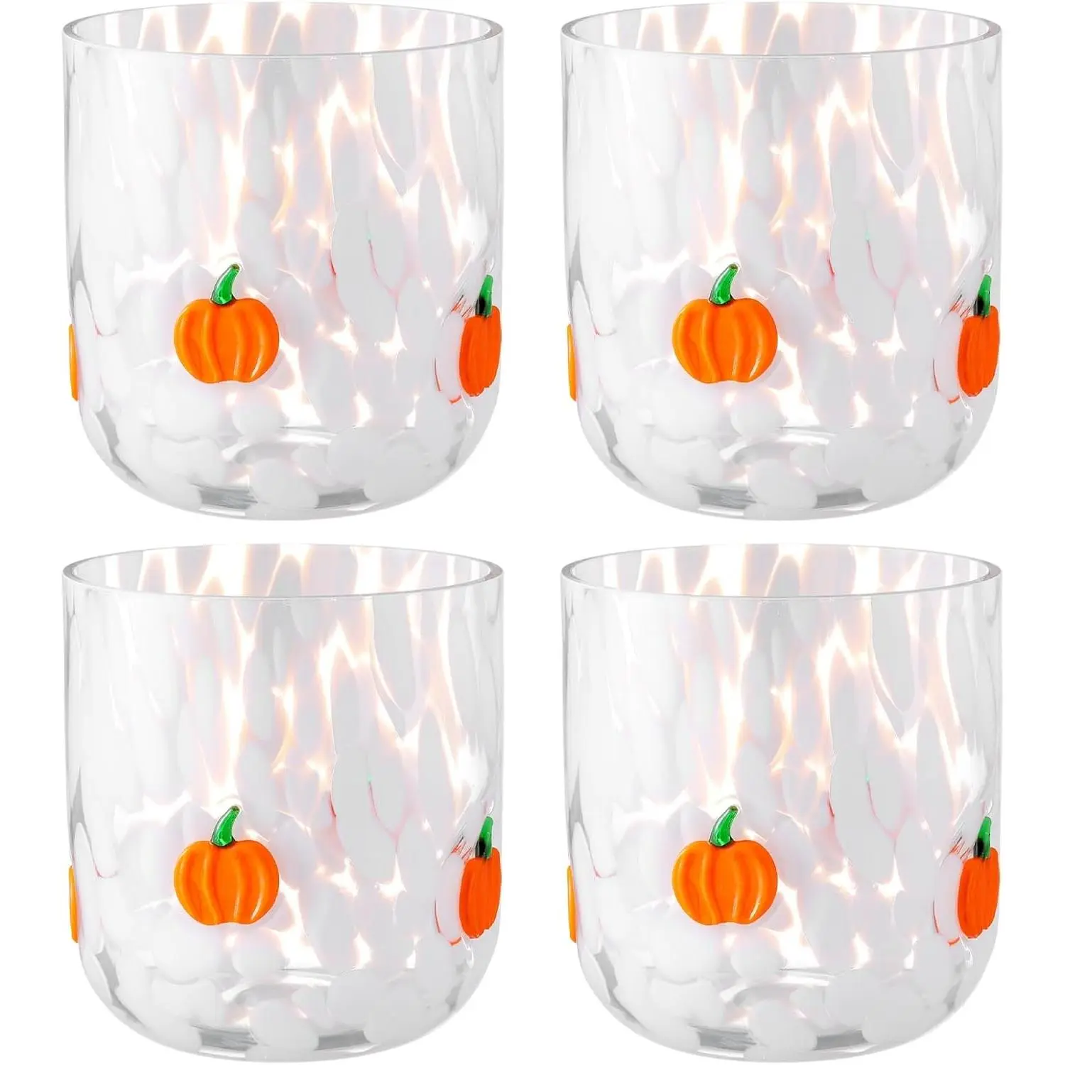 FoldTier 4 Pcs Thanksgiving Fall Icon Glass Cup 14 oz Stemless Drink Cups