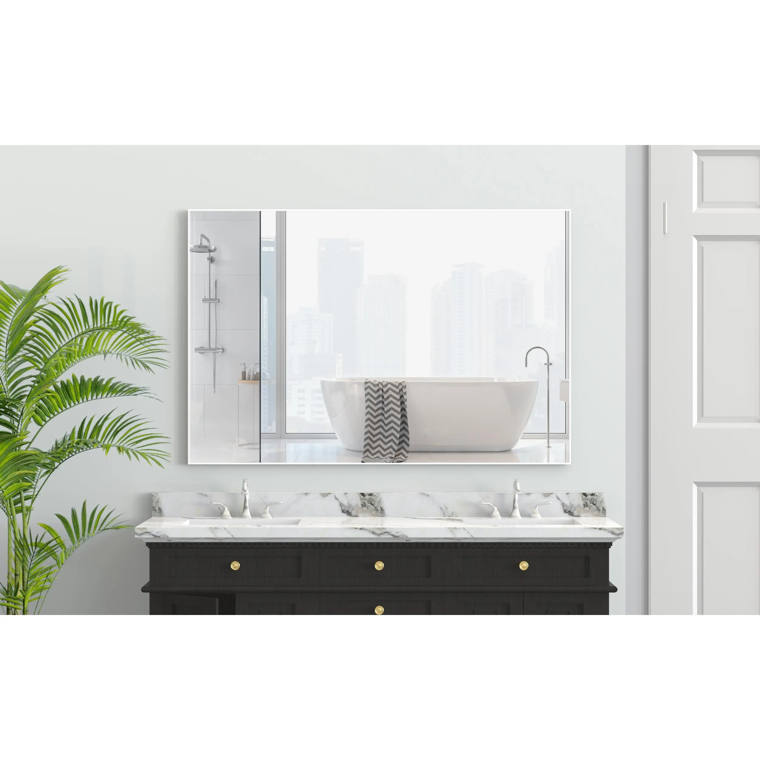 48x32 Inch Oversized Reflective Glass Wall Mirror, Durable White Aluminum Frame Modern Rectangle Decor, Lightweight Bathroom Vanity Mirror with Easy Installation, Vertical/Horizontal Mount for Living Room/Bedroom, 1 Pack Home Supply,sohochic