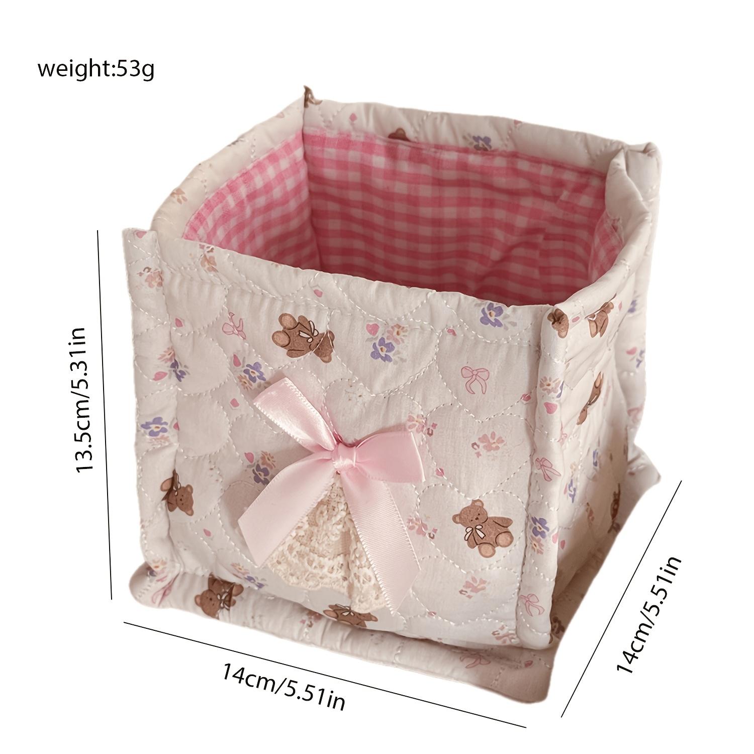 Cute butterfly quilted fabric storage basket, foldable square desktop organizer for cosmetics, skincare products, and miscellaneous items, Instagram-style floral print storage bin suitable for home, dorms, and vanity tables