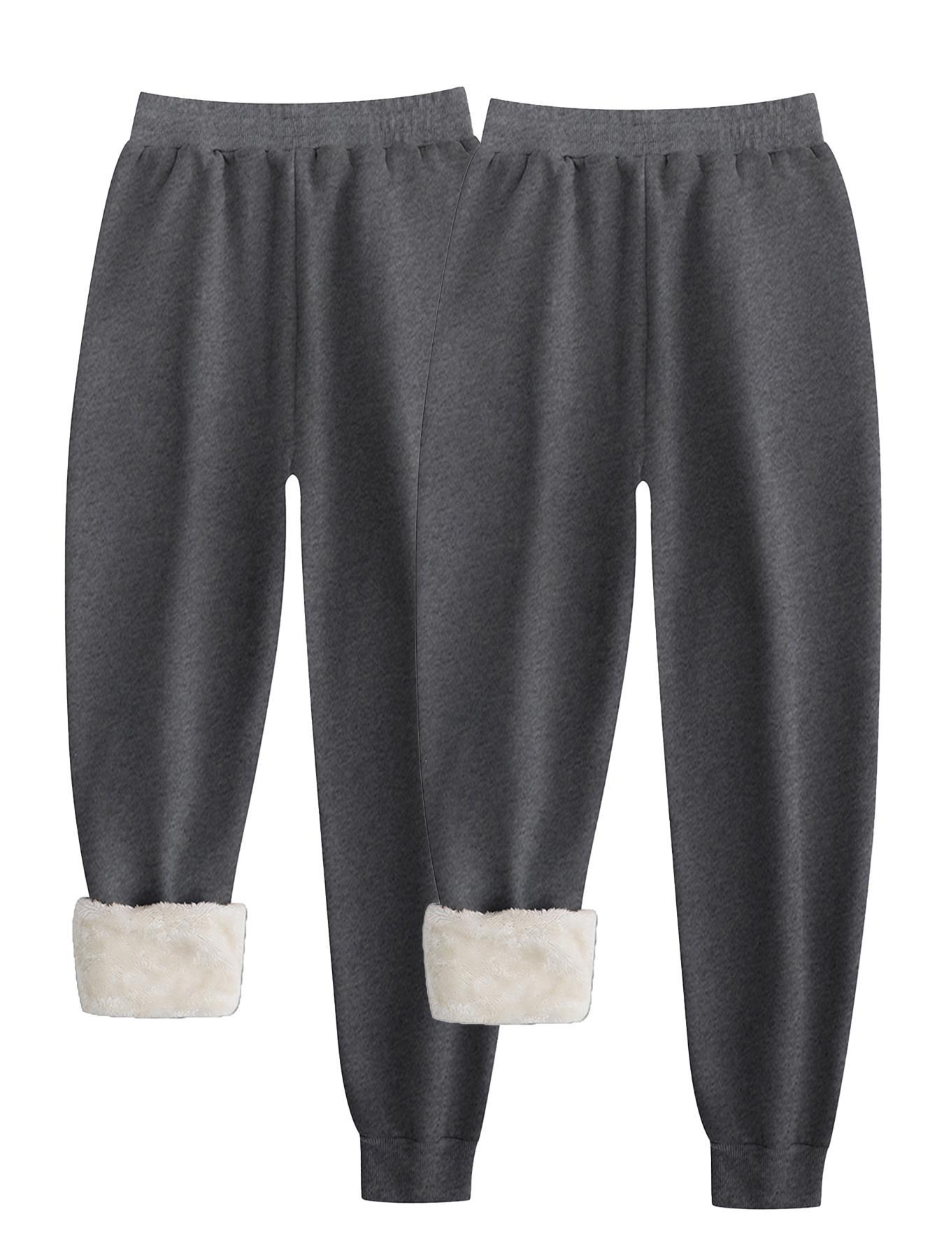 Women's Solid Drawstring Waist Thermal Lined Sweatpants, Casual Pocket Design Jogger Pants for Fall & Winter, Women's for Daily Wear, Casual Sporty Trousers