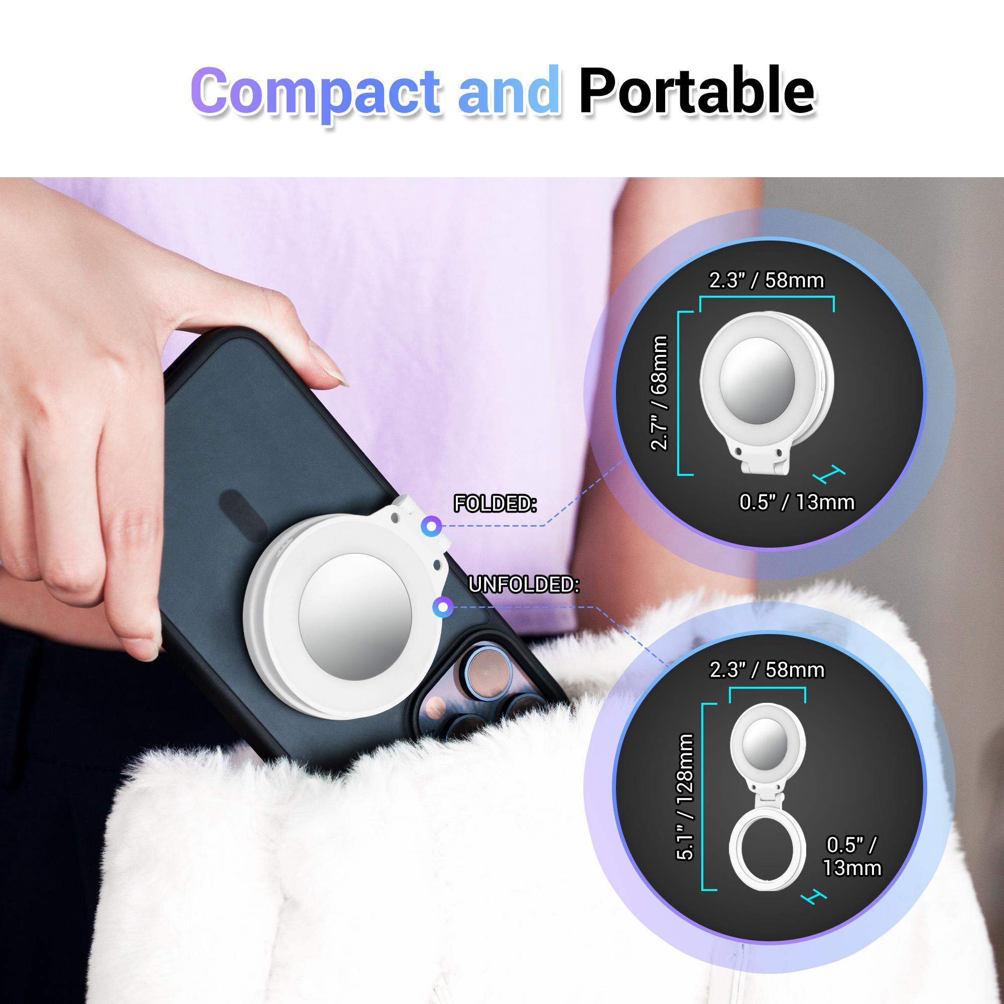 Rechargeable Magnetic LED Selfie Light for Makeup, Vlogging, Live Streaming & Selfies, Mini Ring Light Compatible with iPhone 15, iPhone 14, iPhone 13, iPhone 12, Photography Equipment, Selfie Accessories