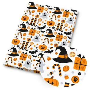 1pc of Halloween-Themed Print Fabric - Lanterns, Witch Hats, Skulls, Black And Orange Checkered Design, Size 59X19.68 Inches (150X50 Cm), Suitable for Patchwork Crafts, Halloween Craft Materials, And Wallet Making
