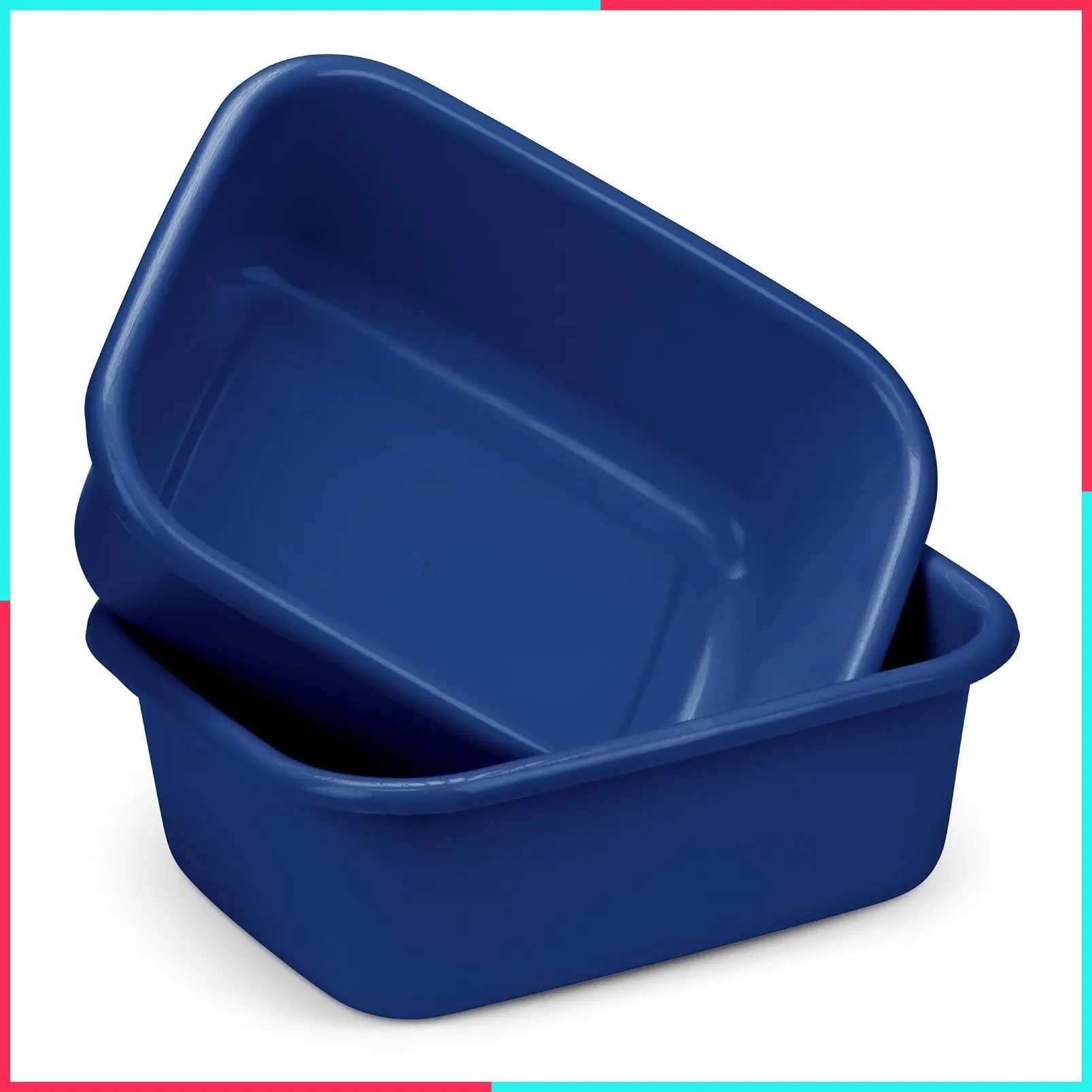 2 Plastic Wash Basins, Large 10 Quart Graduated Bucket, Portable Washbasin for Washing, Cleaning, Foot Bath, Dishes, Face Cleansing Bowl, Blue (2 Pack)