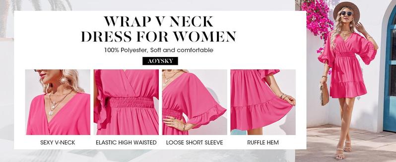 FMEYOA Womens V Neck Casual Dresses Summer Duster Cardigans Short Sleeve Draped Oversized Mini Short Dress