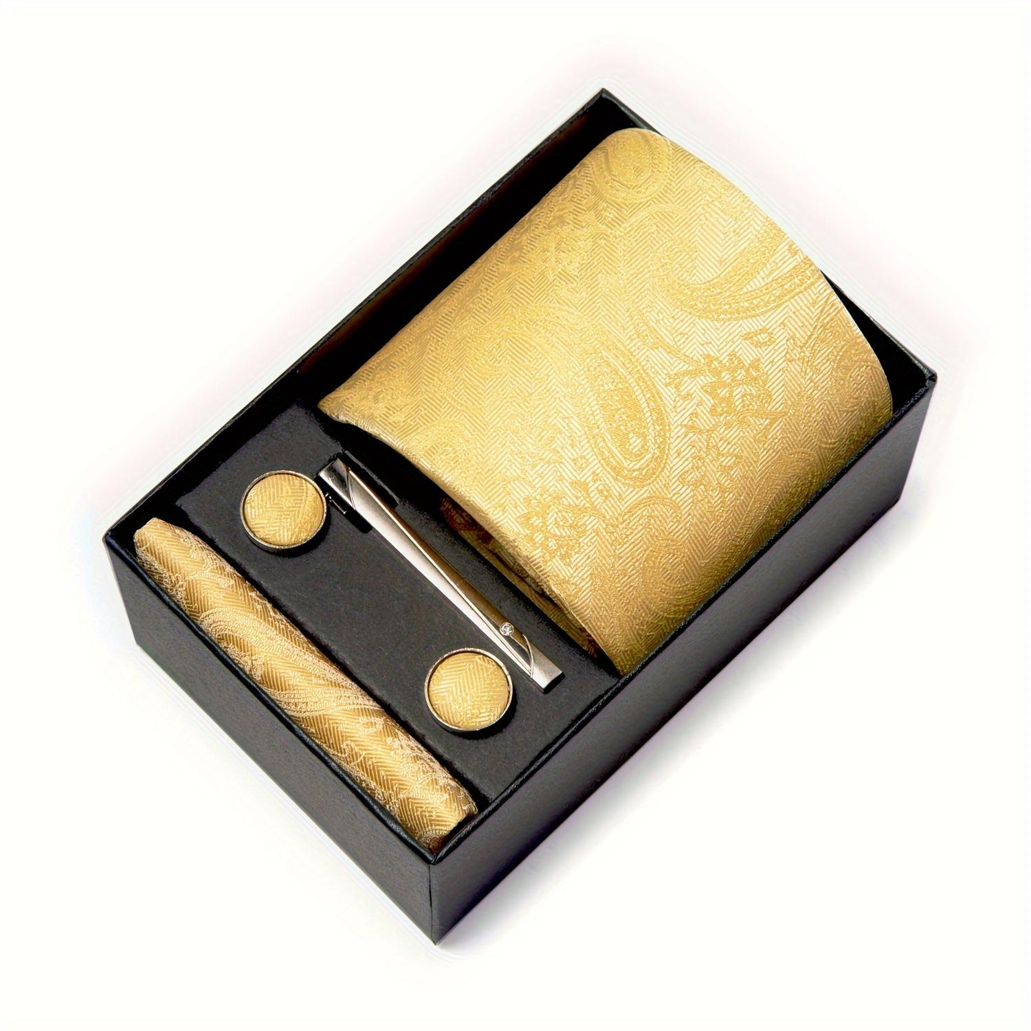 Paisley tie, pocket square, cufflink set gift box, men's tie 7.5 cm, suitable for holidays, weddings, and work