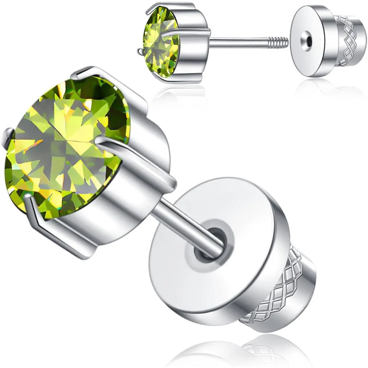 Titanium Screw  Stud Earrings for Women Men,  Double Side 5A Cubic Zirconia Flat  Earrings Birthstone Stud  6mm
