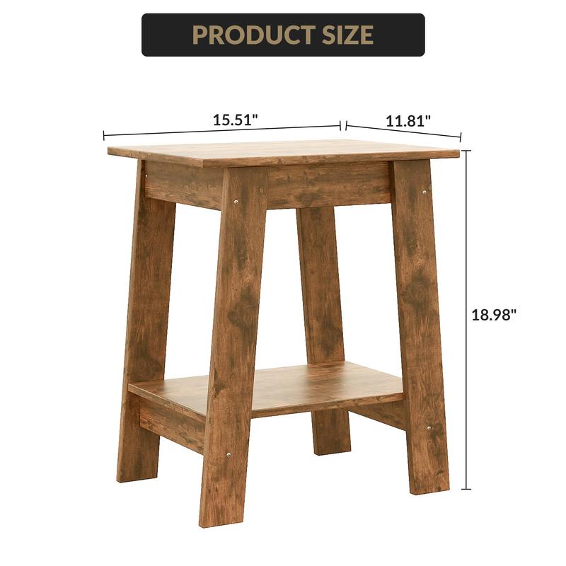 Farmhouse Rustic End Table with Storage Shelf, 2-Tier Narrow Accent Table for Living Room & Bedroom