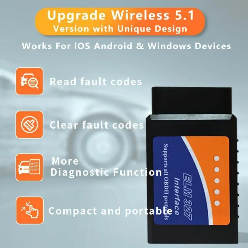 OBD2 Scanner, Wireless OBD2 Car Diagnostic Scanner, Car Fault Code Reader, Professional Car Diagnostic Tool for Android, iOS & Windows