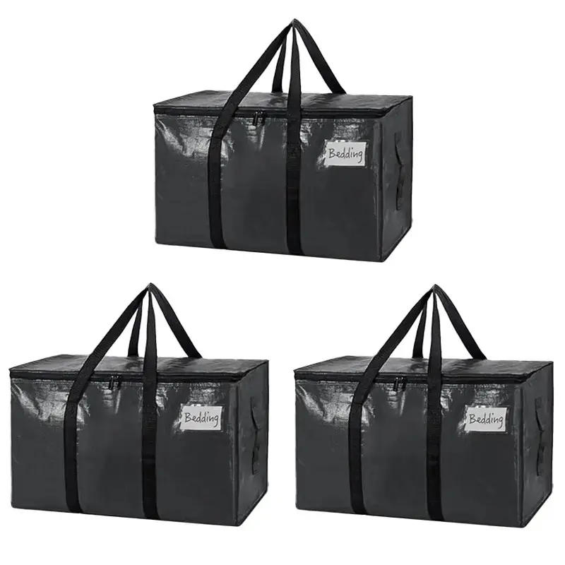 3 Piece Extra Large Moving Bags, Waterproof Storage Bags with Handles and Zippers, Foldable, Ideal for University Dorms and Home Storage