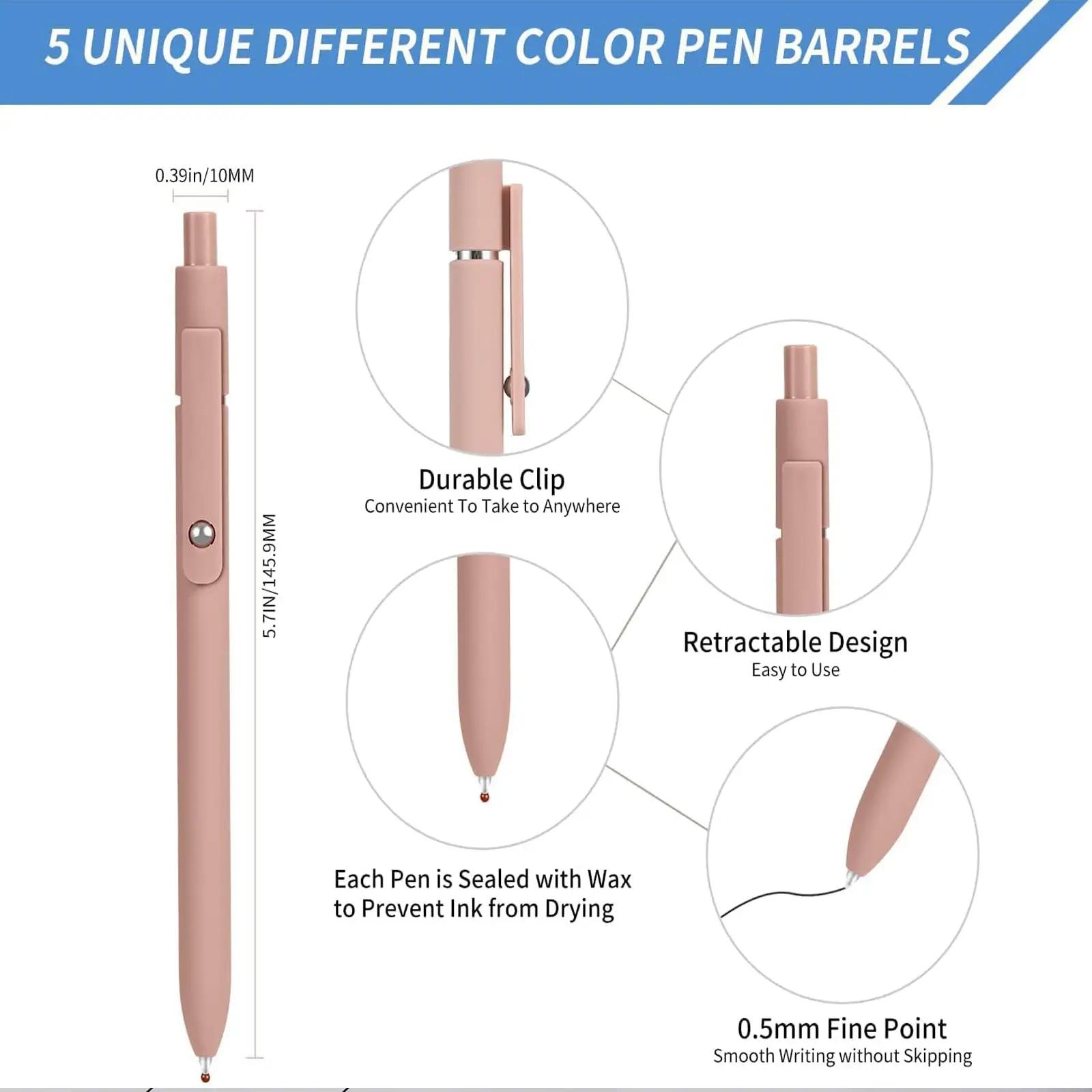 Retractable Gel Pen Office Accessories, 5 Pcs/set 0.5mm Black Ink Press Type Ballpoint Pens, Smooth Writing Pens, Stationery Writing Tools, Writing Stationery Supplies for Student, School Convenience Supplies, Aesthetic Pens