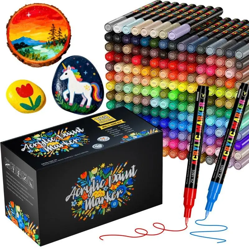36/72 Color Acrylic Markers, 0.7mm Fine Tip, Ideal for Stone Painting, Ceramics, Wood, Plastic, Canvas, Glass, Card Making, DIY Crafts