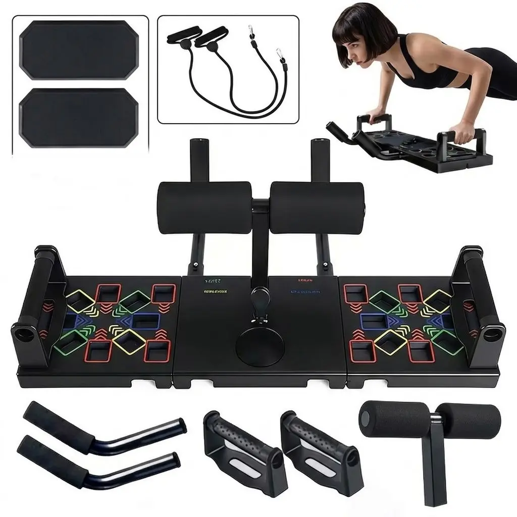 Push Up Board, 4-in-1 Portable Foldable Workout Set with Handles, Workout Station, Core Training Tool, Home Gym Strength Training System for Chest, Abs, Arms & Back, Fat-Burning Floor Exercise Equipment for Men and Women, Fitness Gift