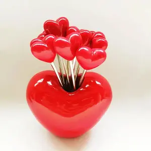 Cute Loving Heart Stainless Steel & Plastic Fork for Fruit Cake Sausage Spoon and Fork Set Food Picks for Kids Forks Food Picks