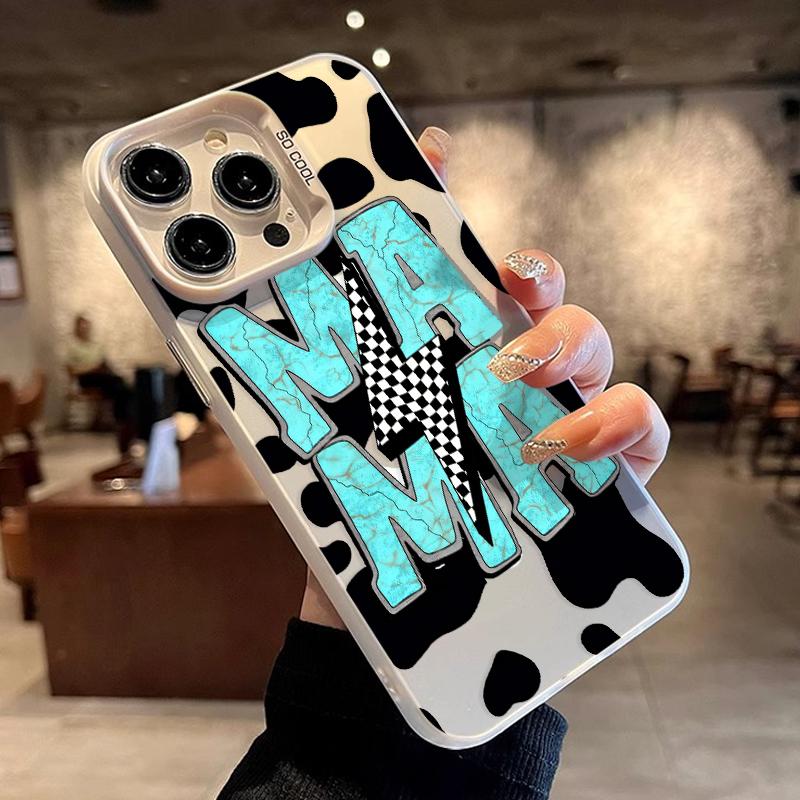 Mama Pattern Matte Shockproof Anti-Scratch Stylish Smartphone Cover for iPhone 17 15 16 14 Pro Max 13 12 11 XR XS Plus Cow Skin Digital Protector